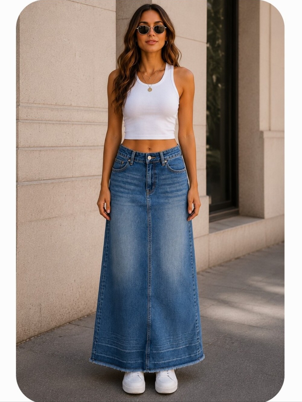 BE-GIRL Denim Maxi Skirt Size M Light Wash Raw Hem Y2K Casual